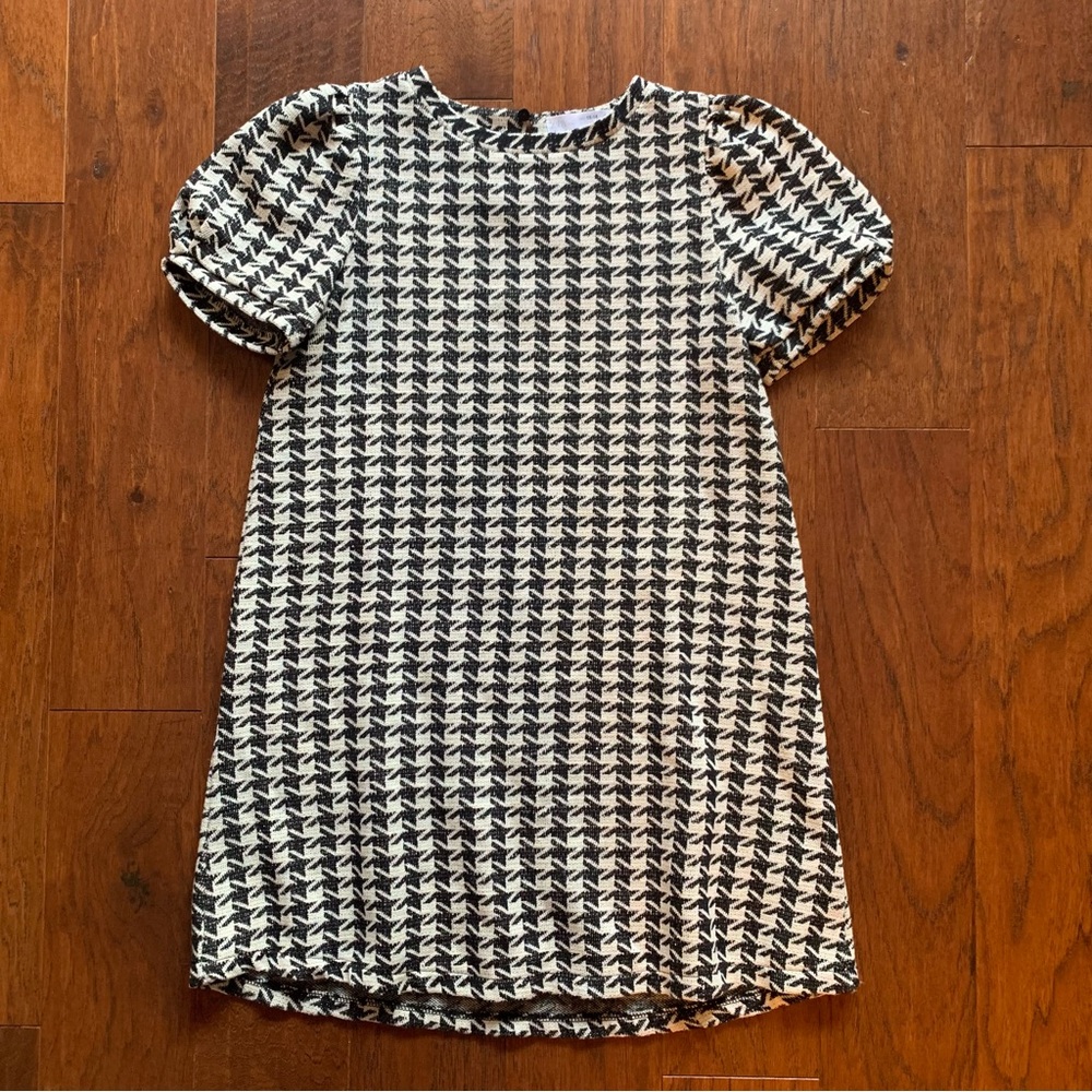 ZARA Kids Metallic Houndstooth Bubble Sleeve Dress | Size 13/14
